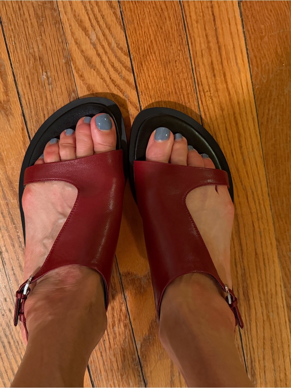Zara Burgundy Leather Open-Toe Sandals